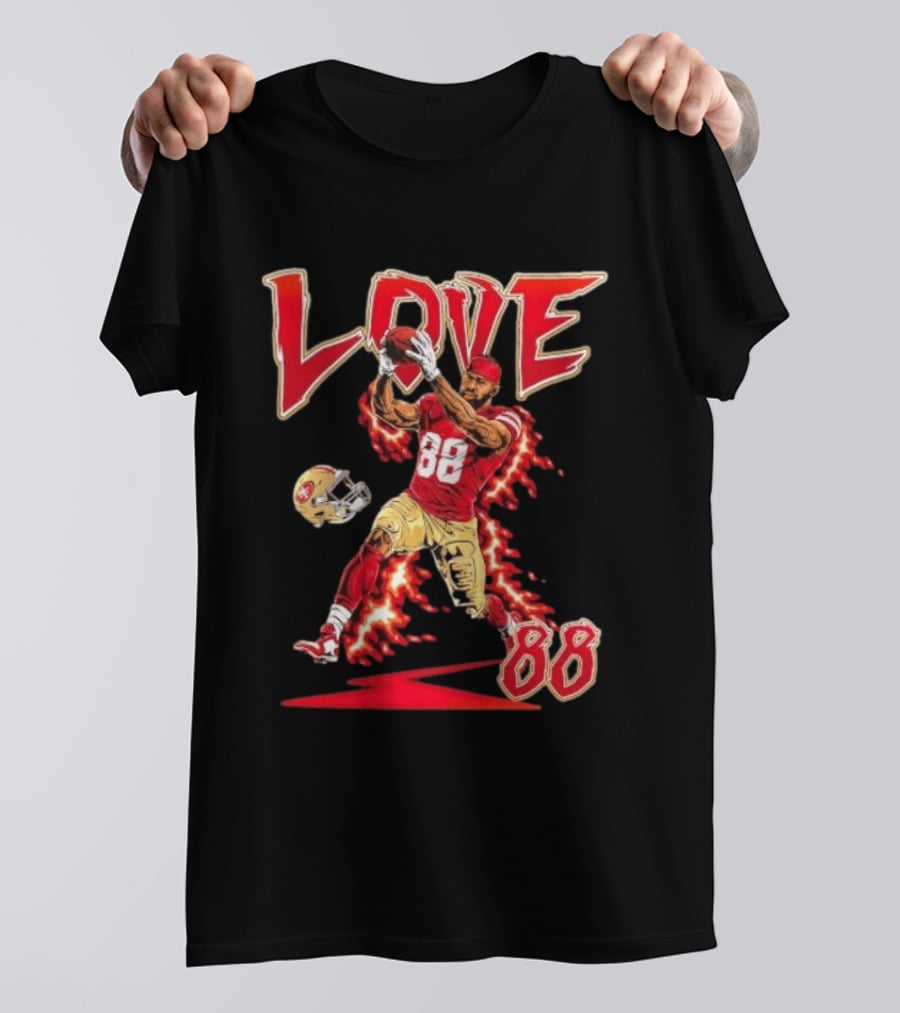 Daejon Love San Francisco 49ers No 88 Football Star Catching Action T-Shirt