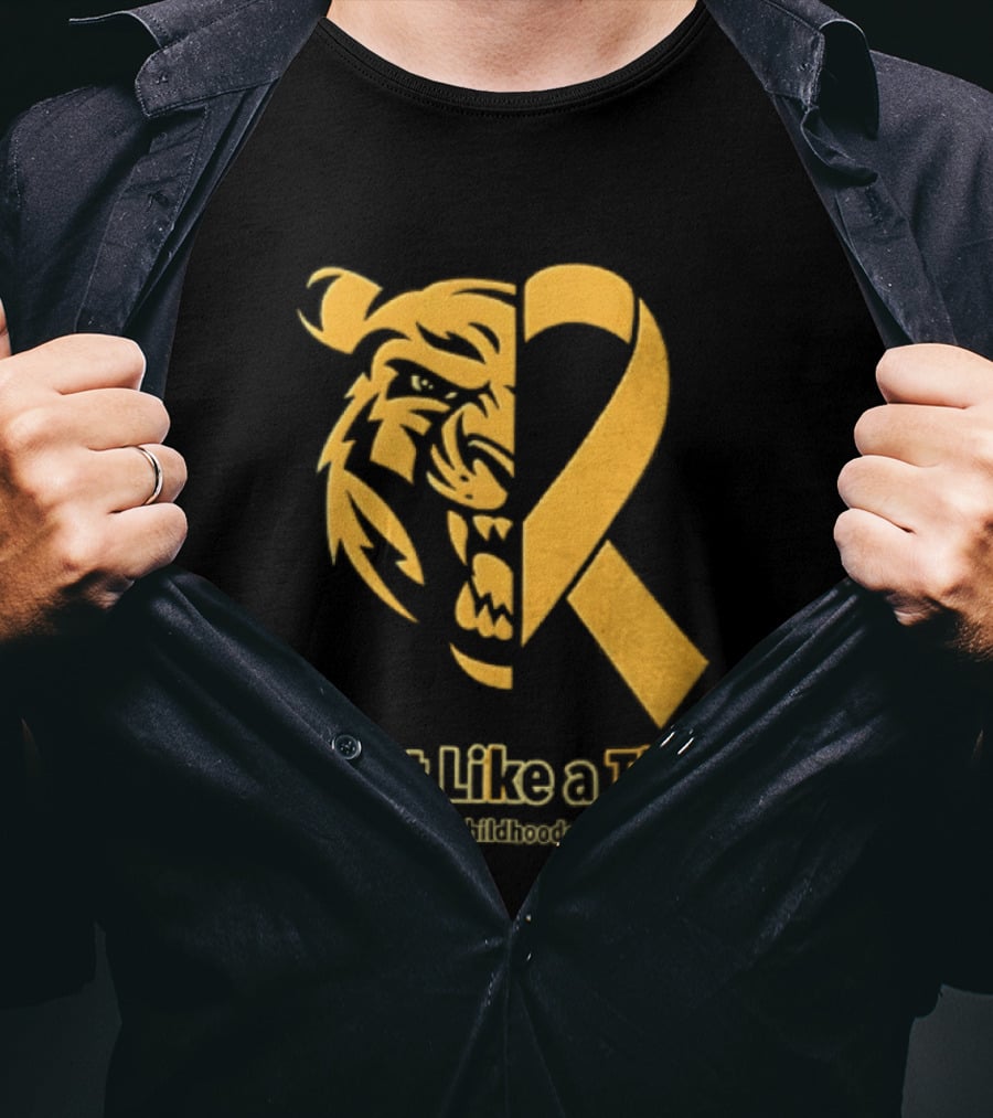 Fight Like A Tiger Childhood Cancer Awareness Gold Ribbon T-Shirt
