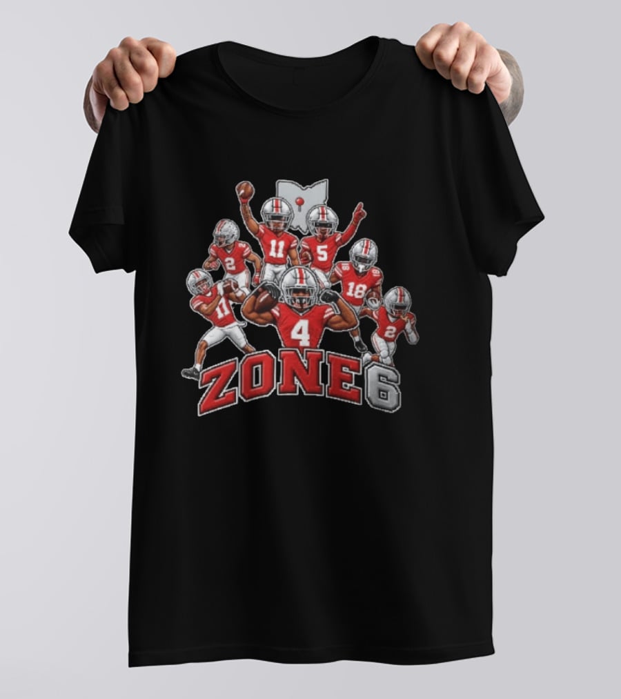 Zone 6 Ohio State Buckeyes Football Players With State Map And Numbers T-Shirt