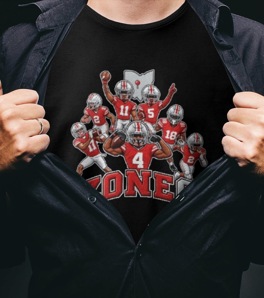 Zone 6 Ohio State Buckeyes Football Players With State Map And Numbers T-Shirt