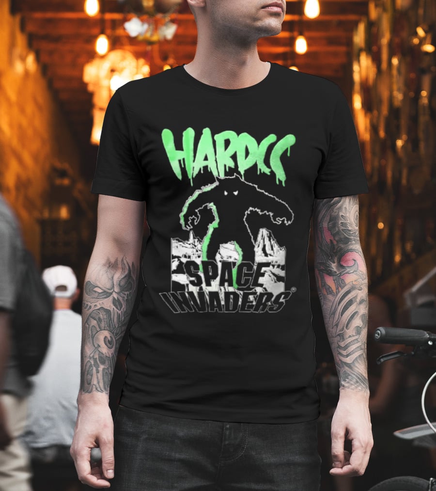 Hardcore Bigfoot Space Invaders Monster Desert Scene T-Shirt