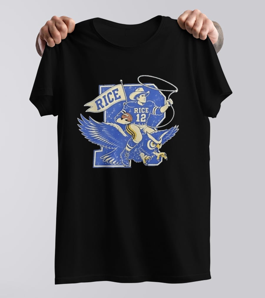 Rice Owls Football Player 12 Cowboy Riding Owl Team Spirit T-Shirt