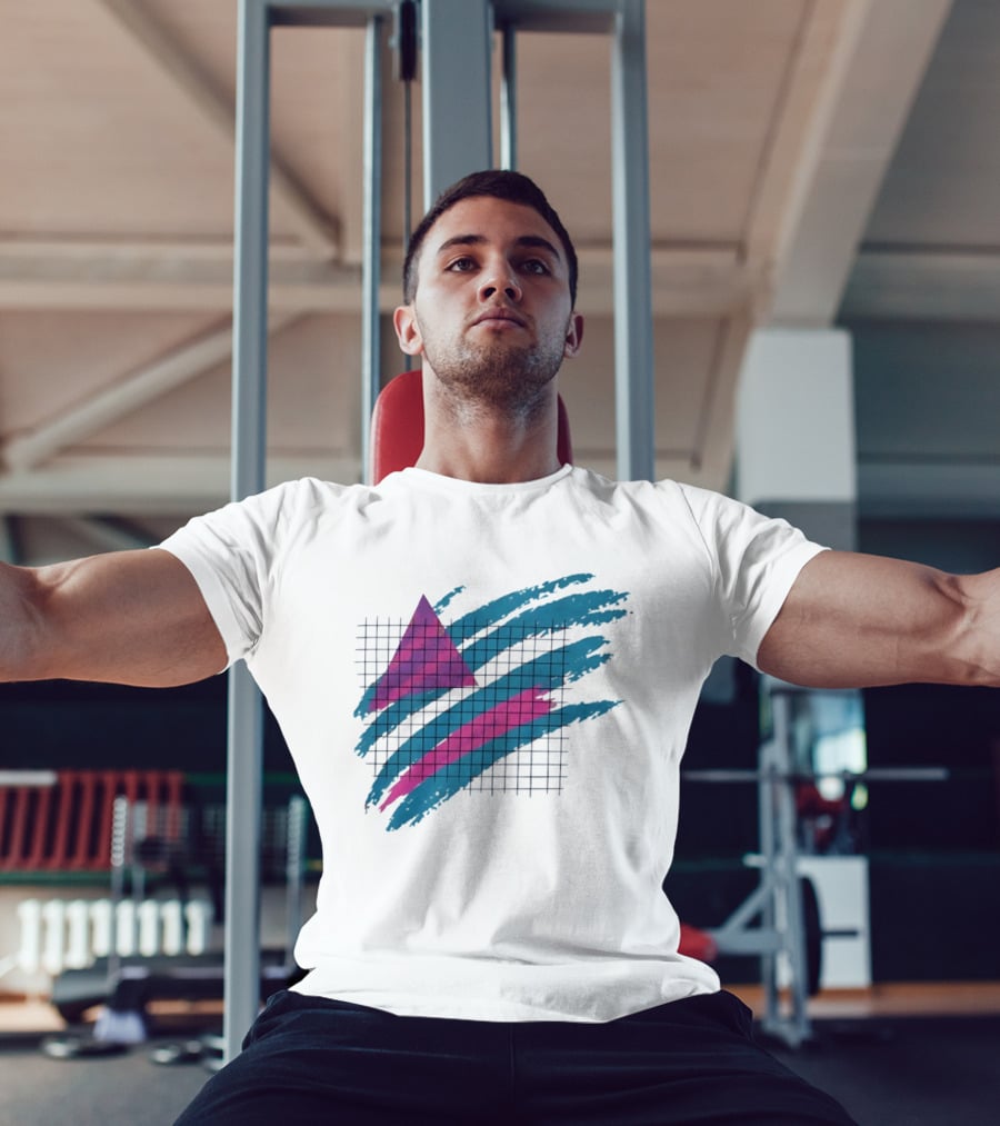 90s Neon Geometric Triangle Grid Retro Aesthetic T-Shirt