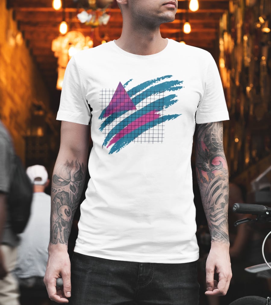 90s Neon Geometric Triangle Grid Retro Aesthetic T-Shirt