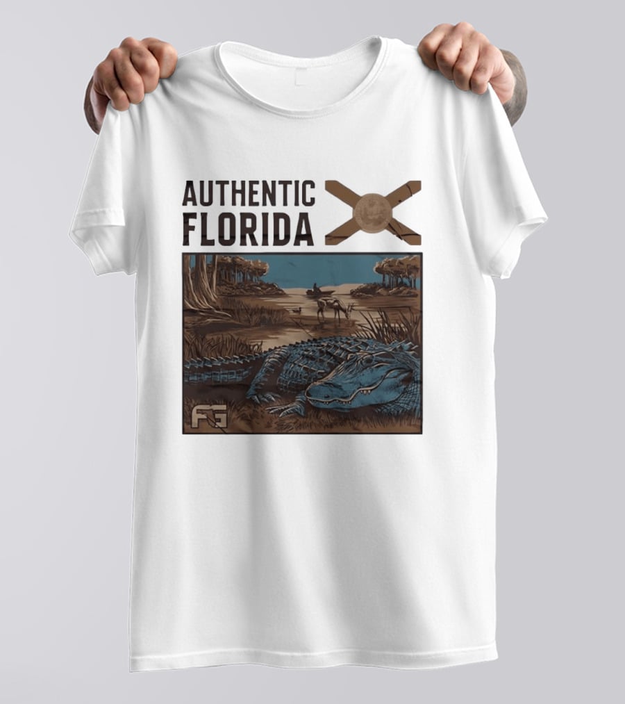 Authentic Florida Alligator With Canoe And Nature Scene T-Shirt