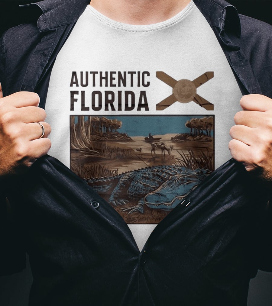 Authentic Florida Alligator With Canoe And Nature Scene T-Shirt