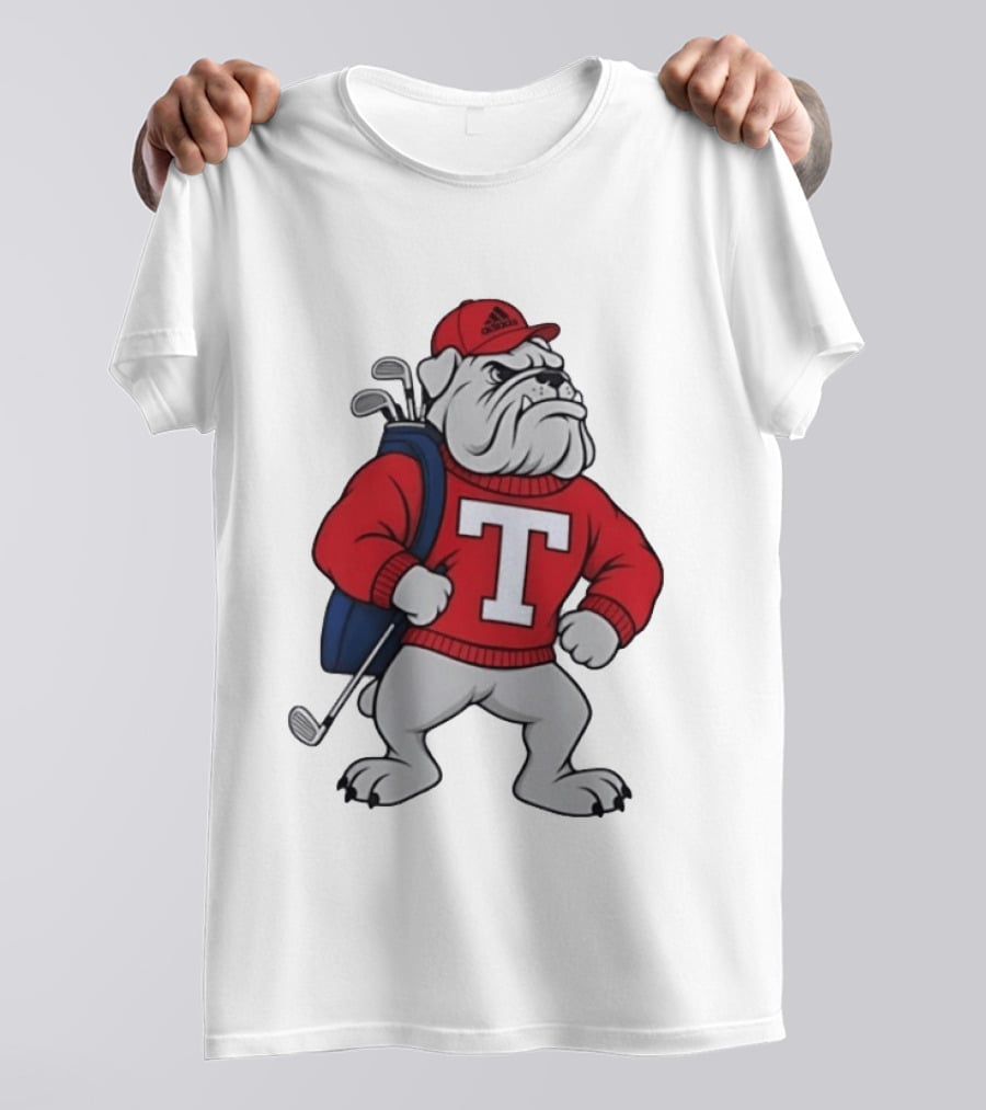 Bulldog Golf Mascot With Letter Sweater And Golf Bag T-Shirt