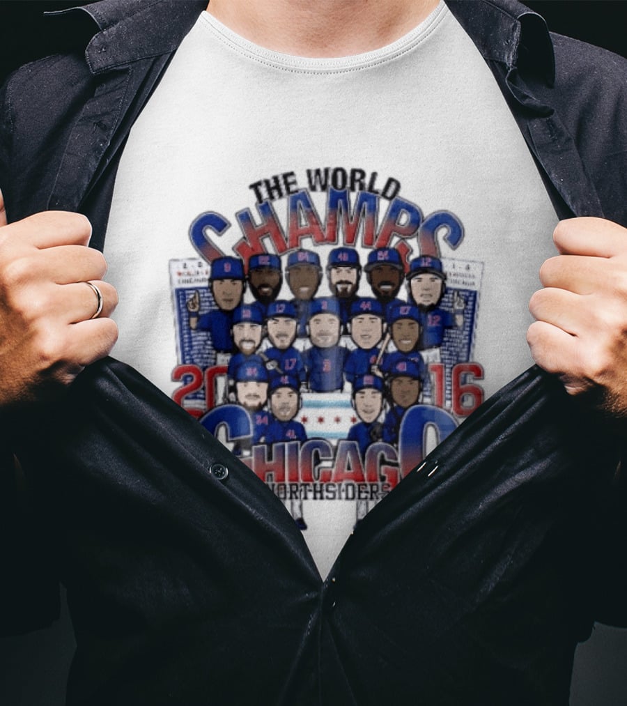 Chicago Cubs MLB The World Champs 2016 Northsiders Cartoon Caricature Roster T-Shirt