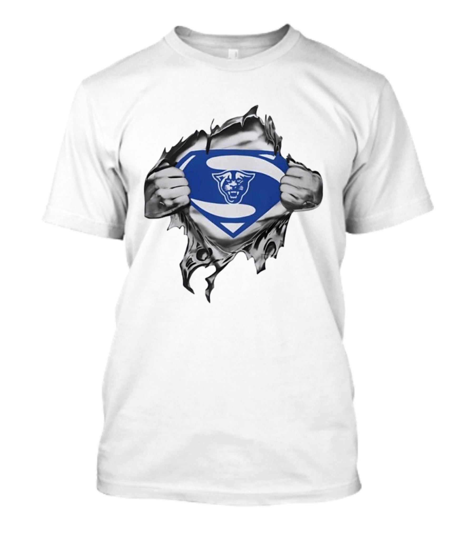Carolina Panthers Superman Shield Rip Effect T-Shirt