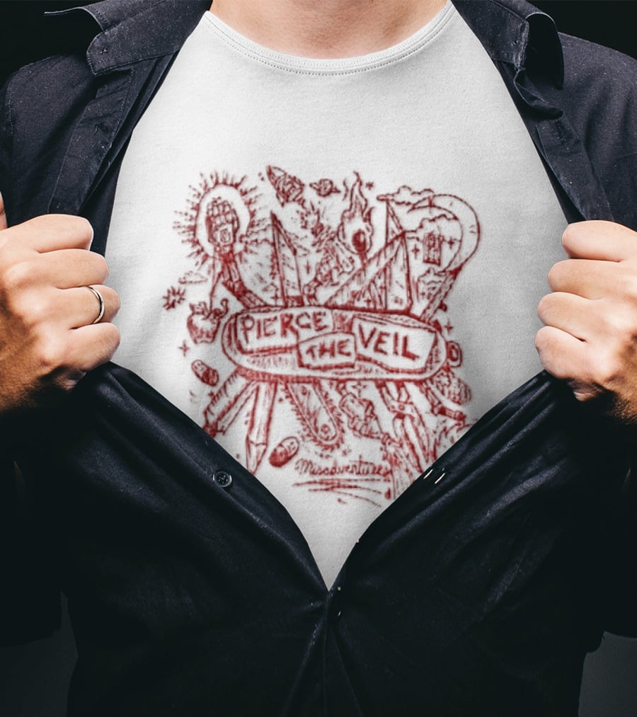 Pierce The Veil Misadventures Band Album Cover Art Red Scribble T-Shirt