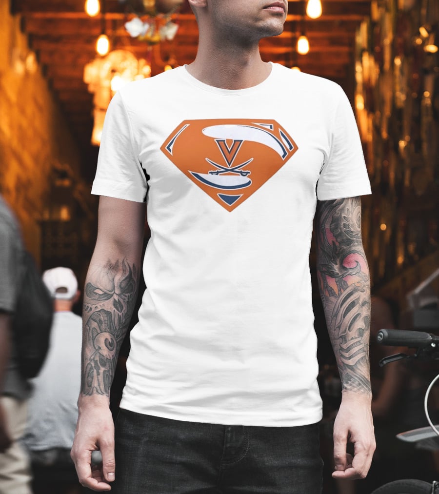 University Of Virginia Cavaliers Superman V Logo Crossed Sabers Orange T-Shirt