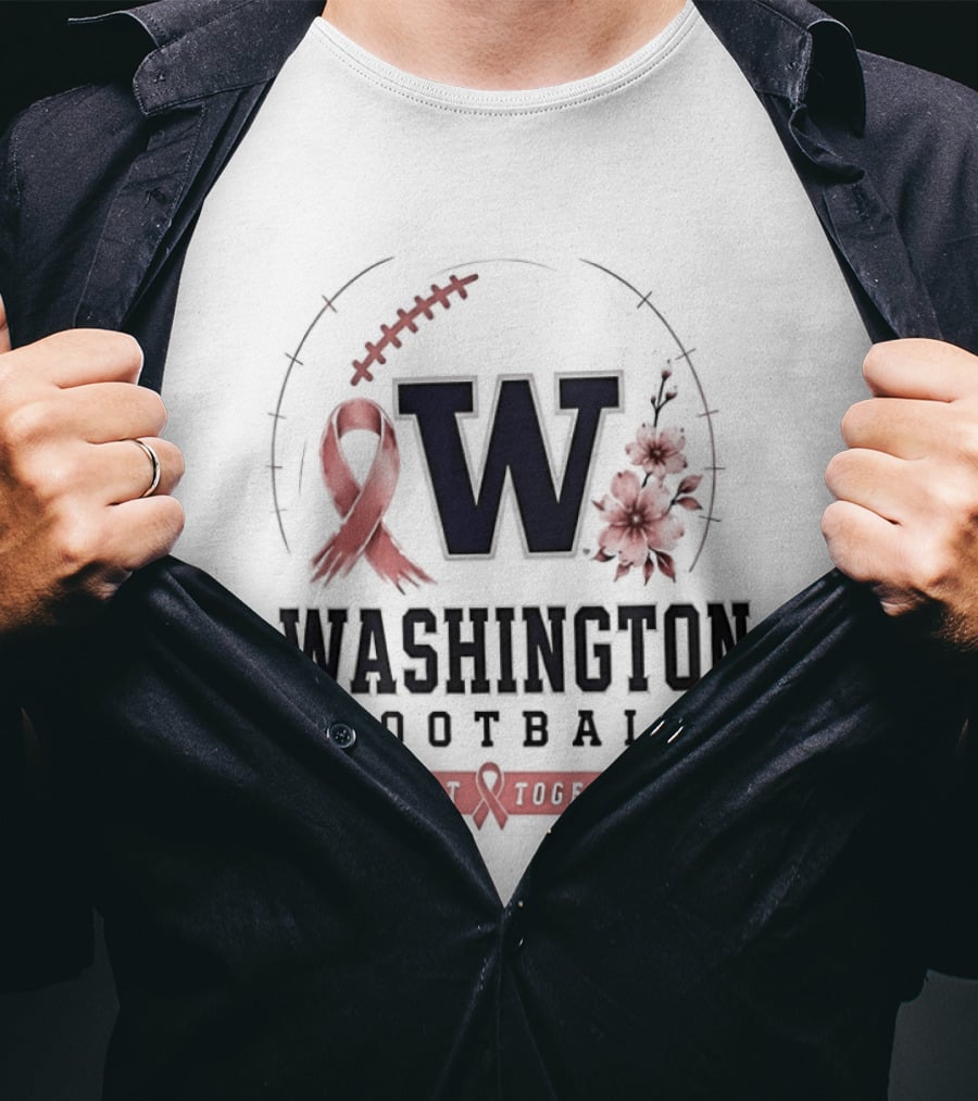 Washington Football Fight Together Breast Cancer Awareness Ribbon And Flowers T-Shirt