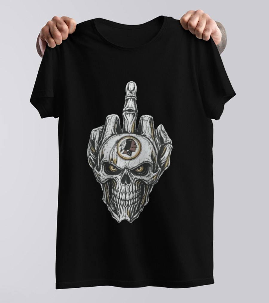 Washington Redskins Skull With Middle Finger Skeleton Hand T-Shirt