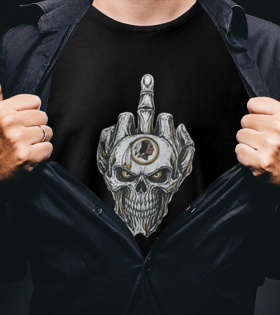 Washington Redskins Skull With Middle Finger Skeleton Hand T-Shirt