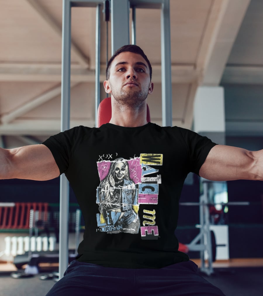 Me Xoxo Liv Morgan Denim Vest Distressed Halftone Torn Paper Collage T-Shirt