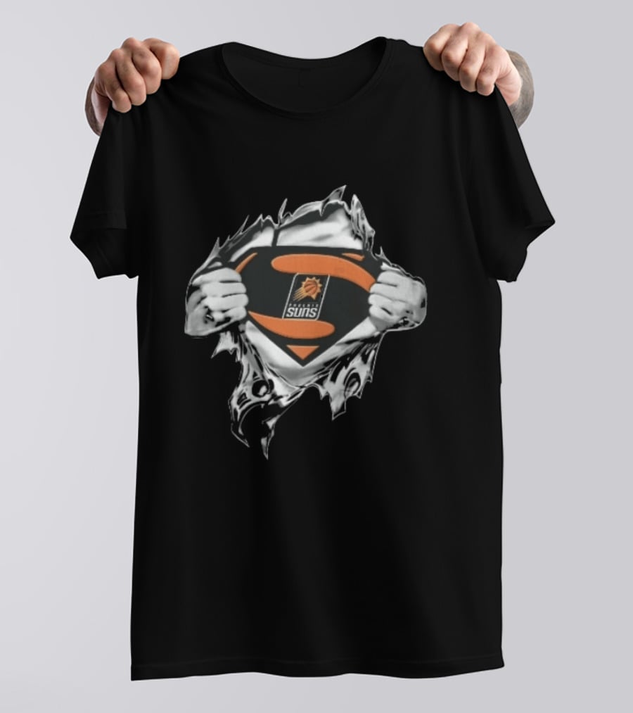 Phoenix Suns Superman Shield Ripped Chest NBA Hands Pulling Open T-Shirt