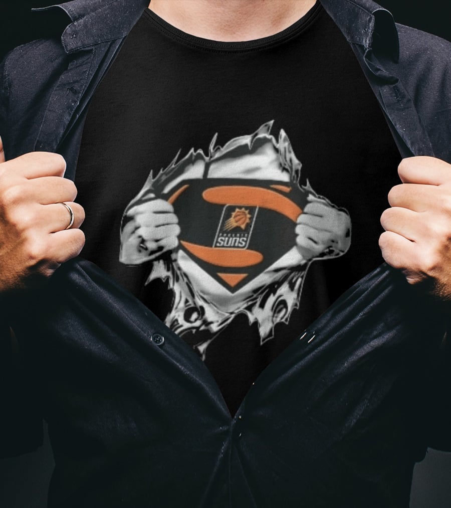 Phoenix Suns Superman Shield Ripped Chest NBA Hands Pulling Open T-Shirt
