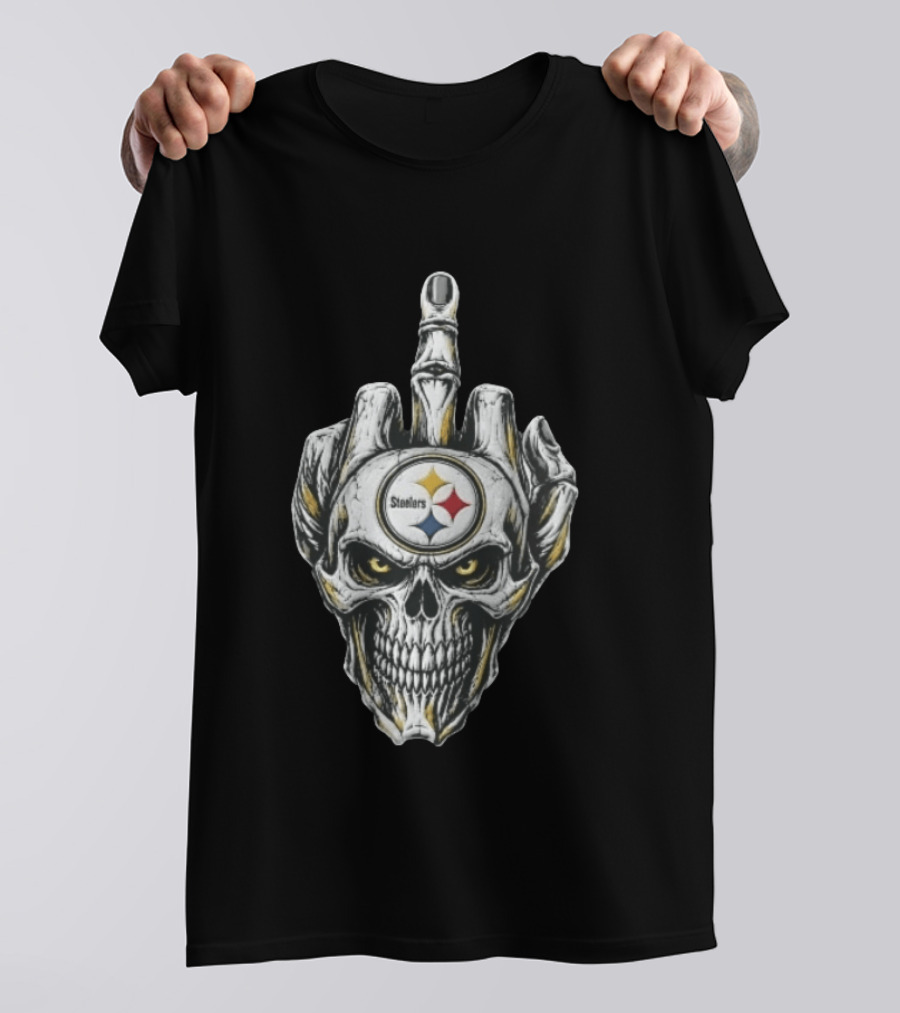 Pittsburgh Steelers Skull Middle Finger Gesture Football Fan T-Shirt