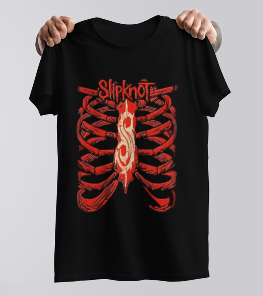 Slipknot Red Skeletal Ribcage Bones Tribal S Sternum Line T-Shirt
