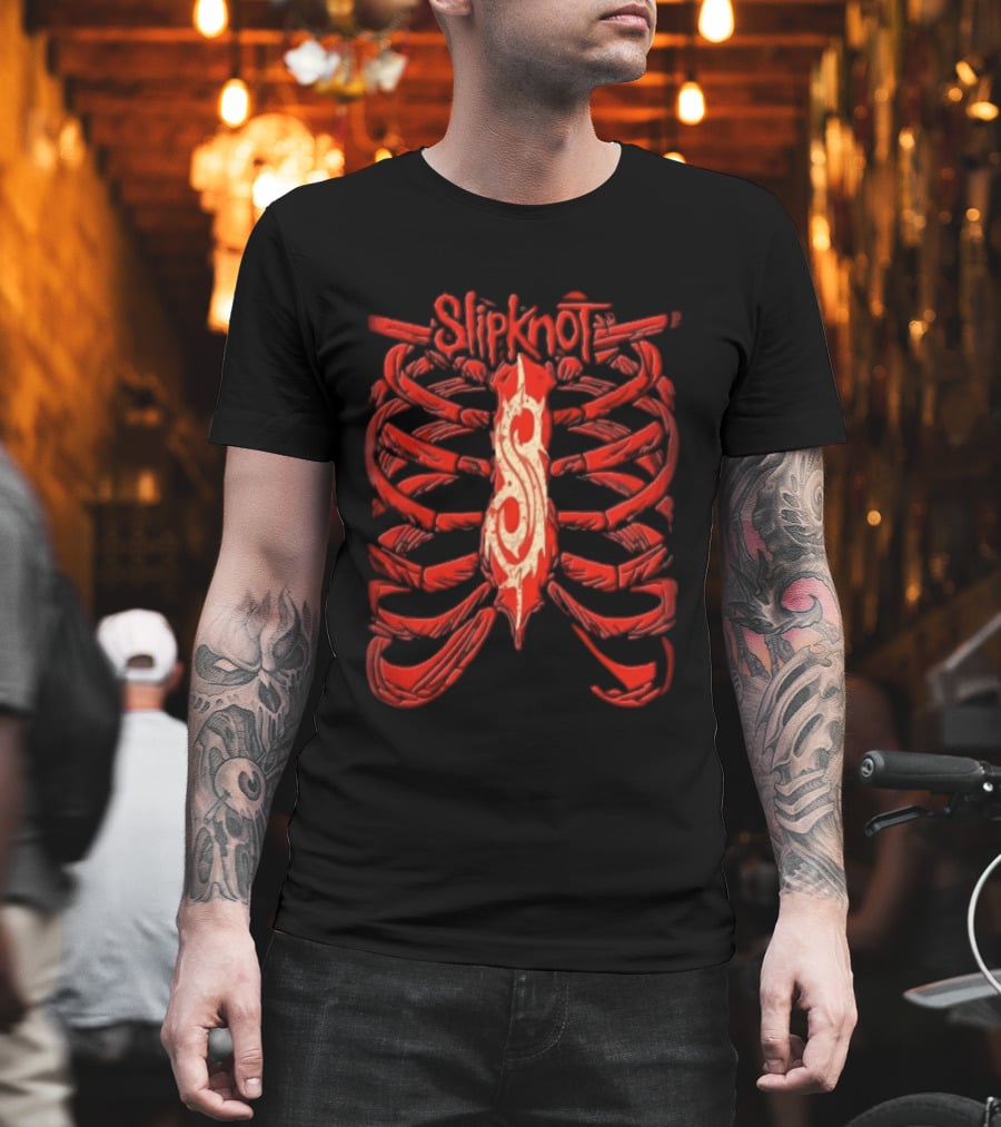 Slipknot Red Skeletal Ribcage Bones Tribal S Sternum Line T-Shirt