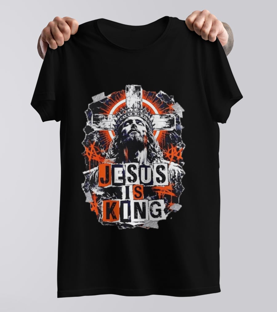 Jesus Is King Distressed Cross Grunge Style Bold Print T-Shirt