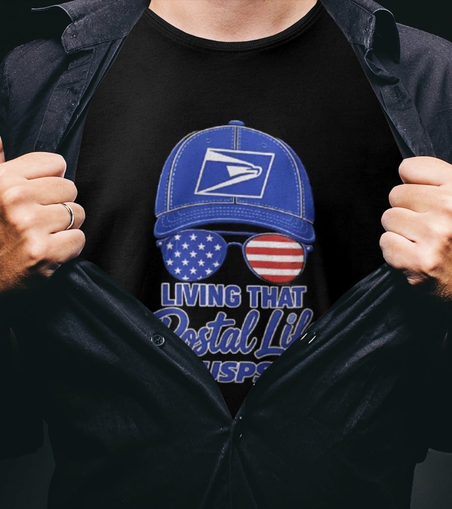 USPS Living That Postal Life United States Postal Service Hat And Sunglasses T-Shirt
