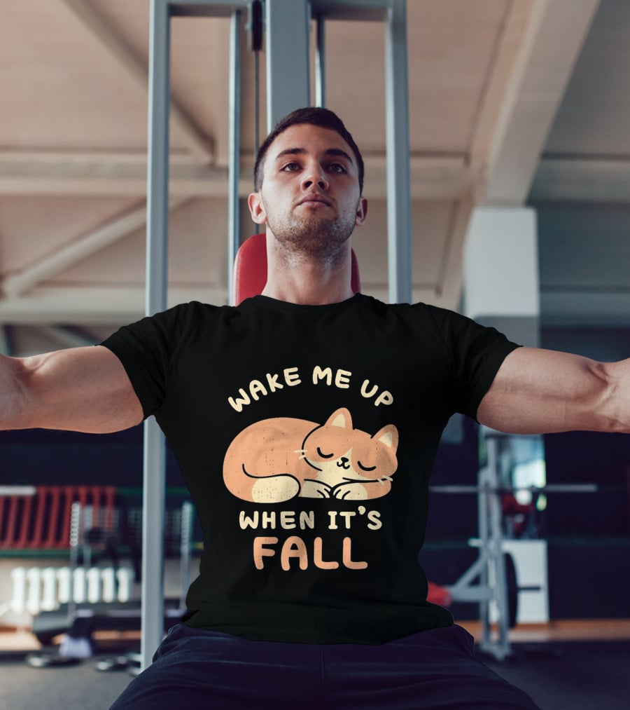 Wake Me Up When It's Fall Sleeping Cat Autumn T-Shirt