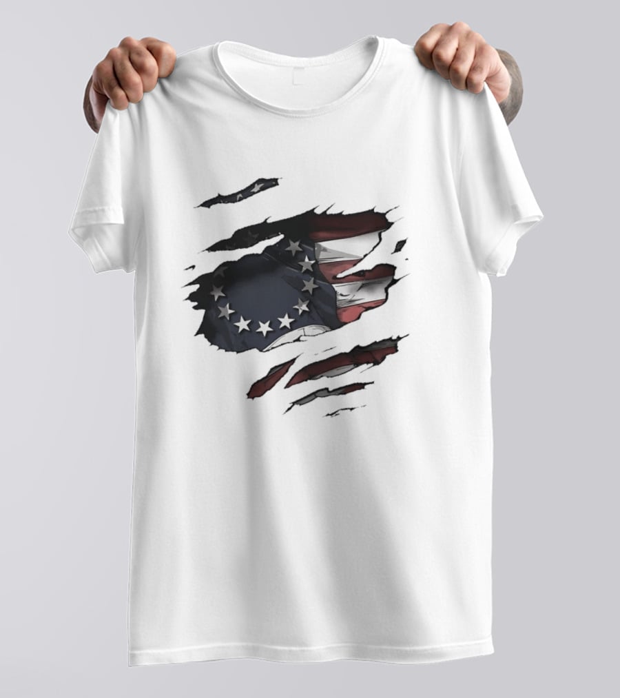 Betsy Ross American Flag Vintage Ripped Effect Patriotic T-Shirt