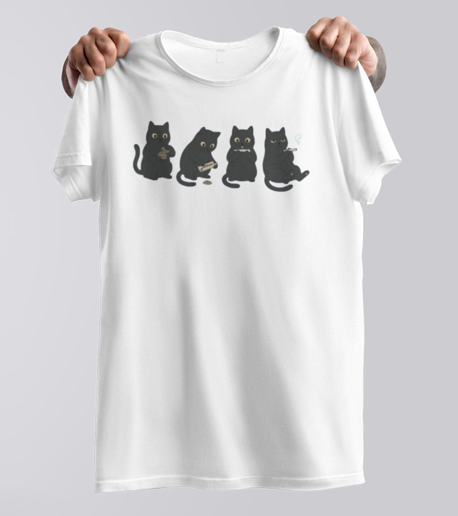 Black Cat Rolling And Smoking A Joint Sequence T-Shirt