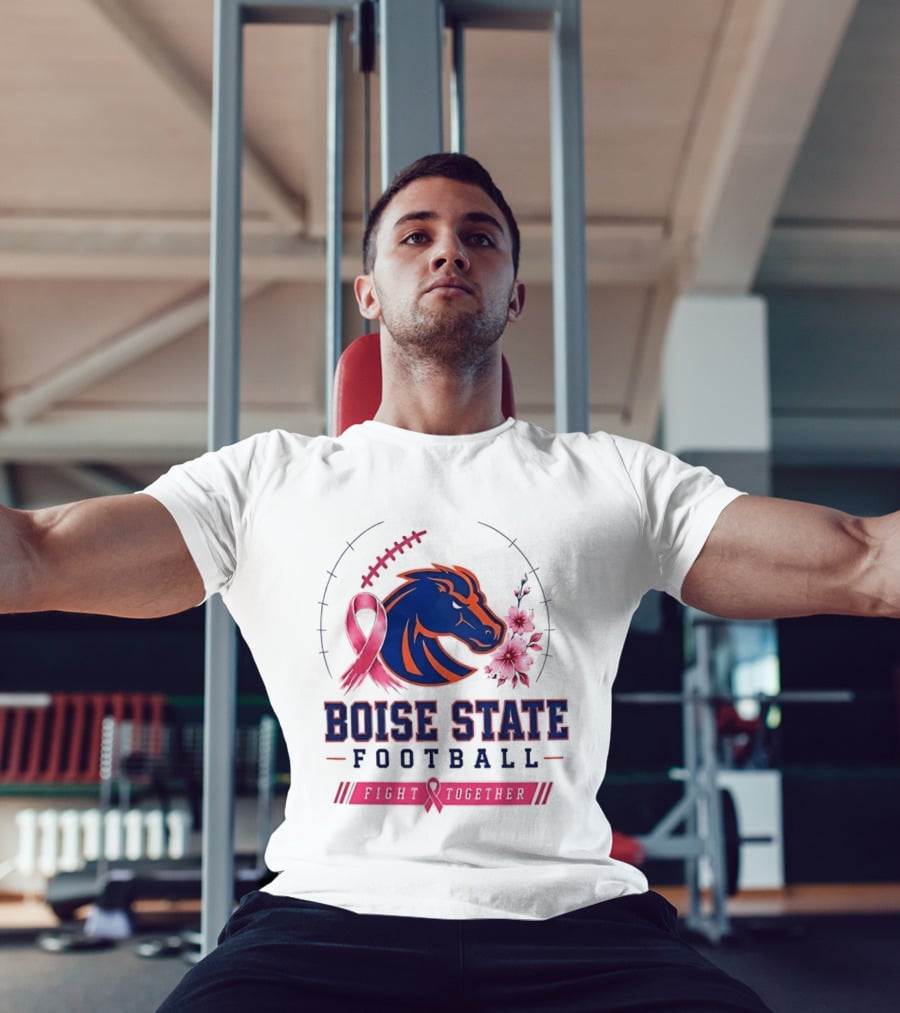 Boise State Broncos Football Fight Together Breast Cancer Awareness Pink Ribbon Flowers T-Shirt