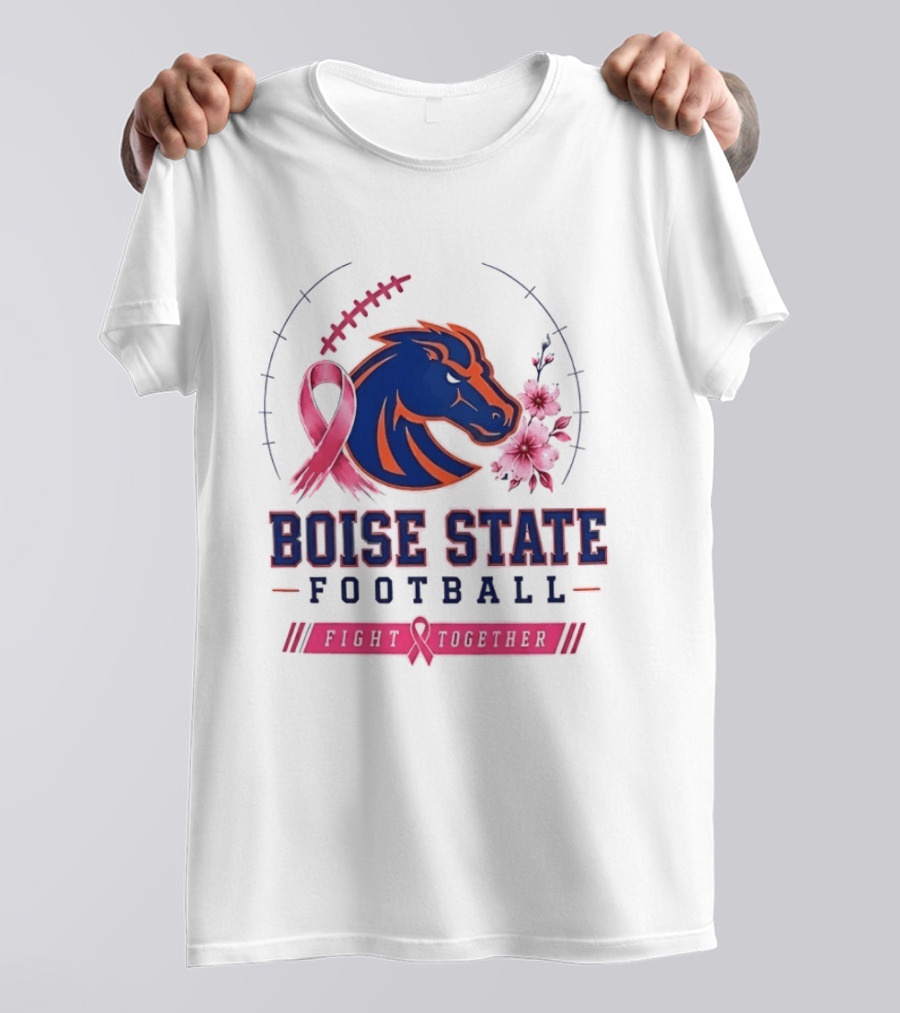 Boise State Broncos Football Fight Together Breast Cancer Awareness Pink Ribbon Flowers T-Shirt