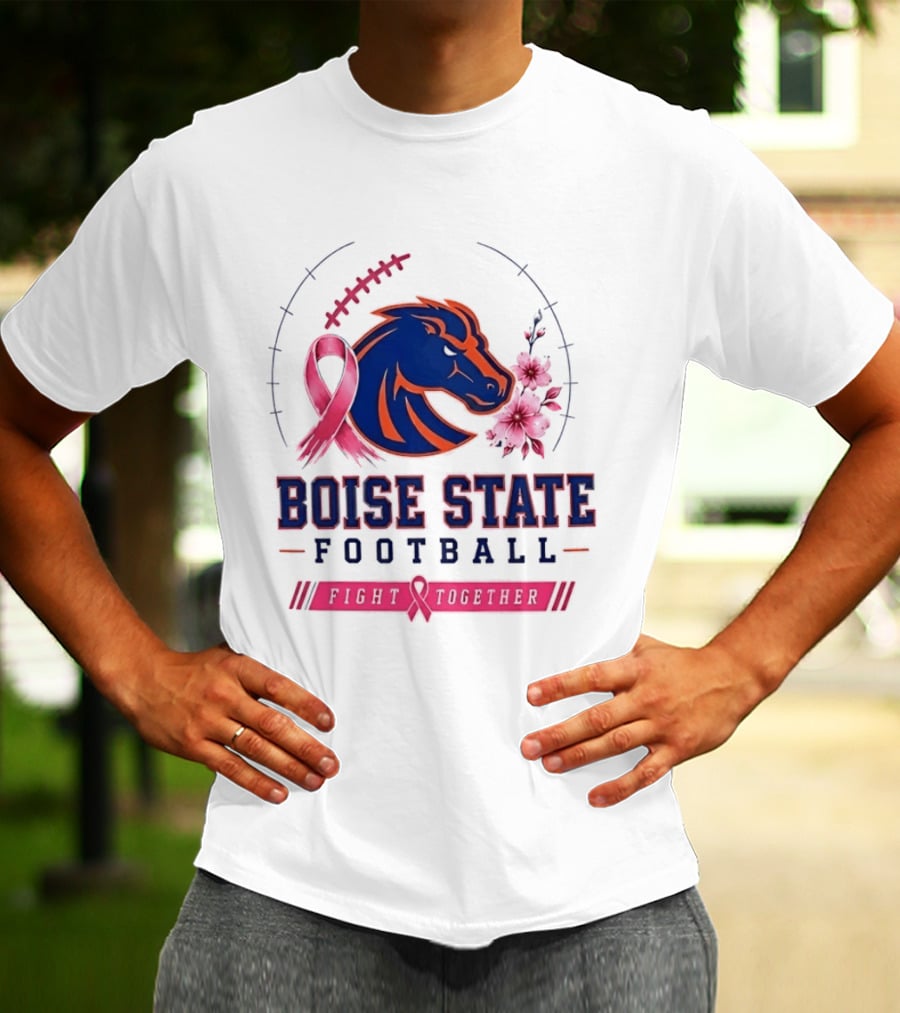 Boise State Broncos Football Fight Together Breast Cancer Awareness Pink Ribbon Flowers T-Shirt