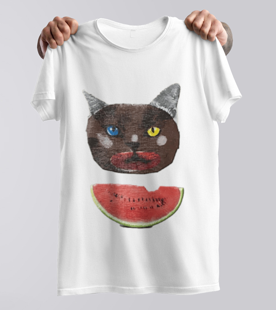 Cat Heterochromia Watermelon Slice Surreal T-Shirt