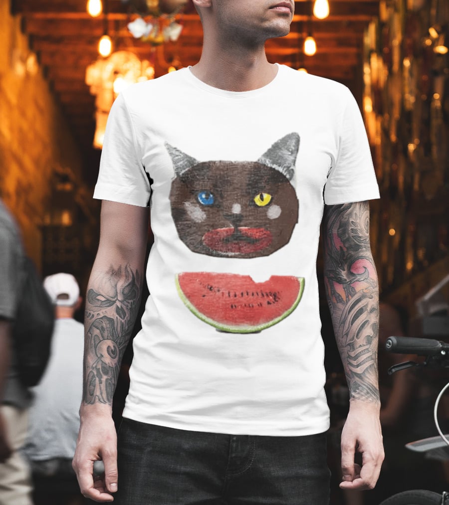Cat Heterochromia Watermelon Slice Surreal T-Shirt