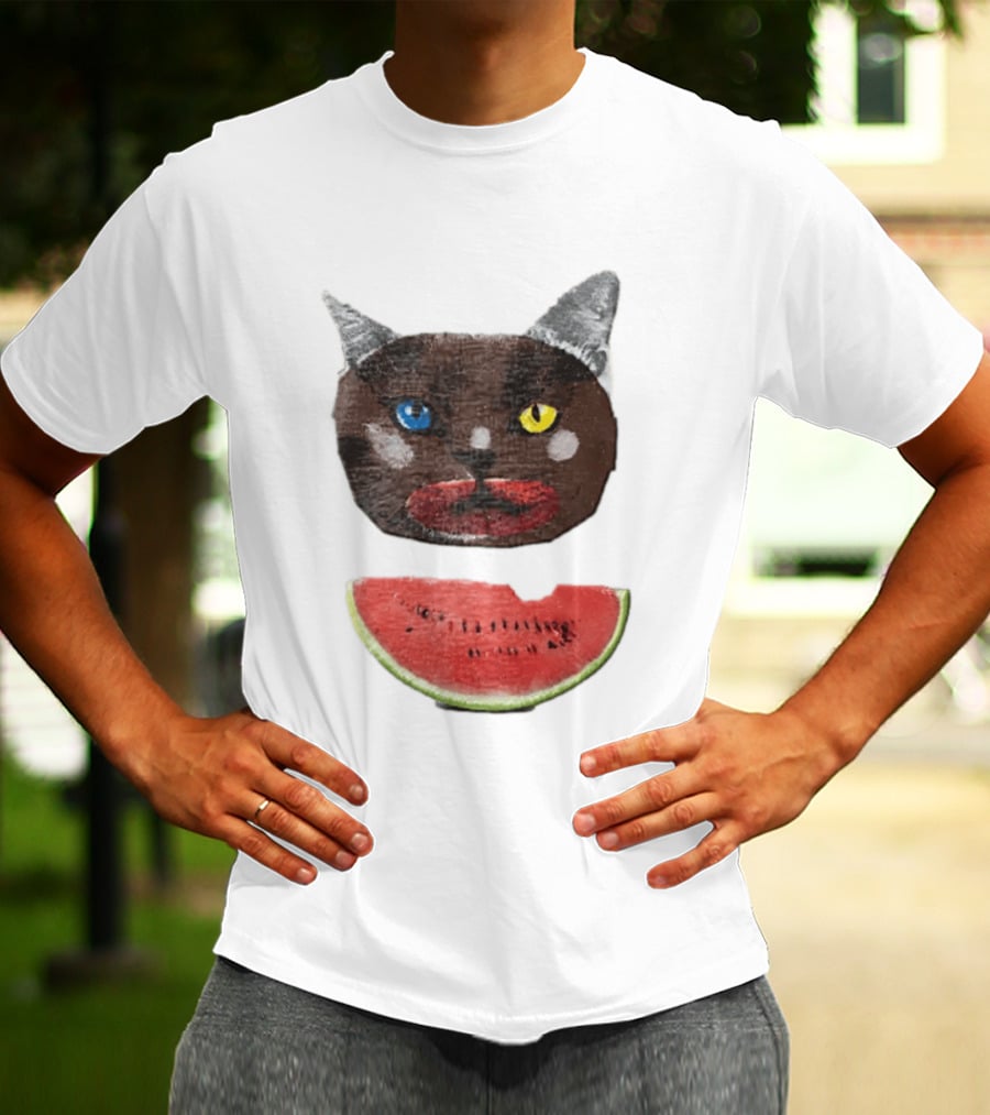 Cat Heterochromia Watermelon Slice Surreal T-Shirt