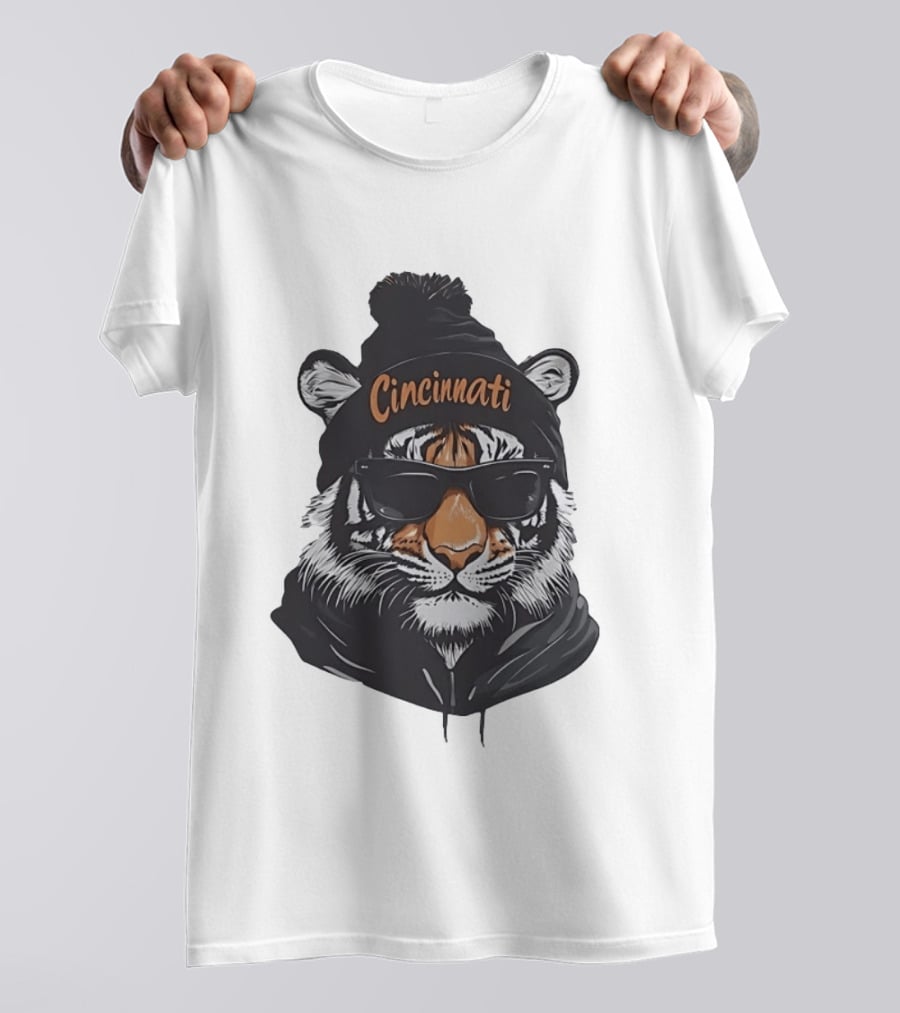 Cincinnati Tiger Beanie With Sunglasses T-Shirt