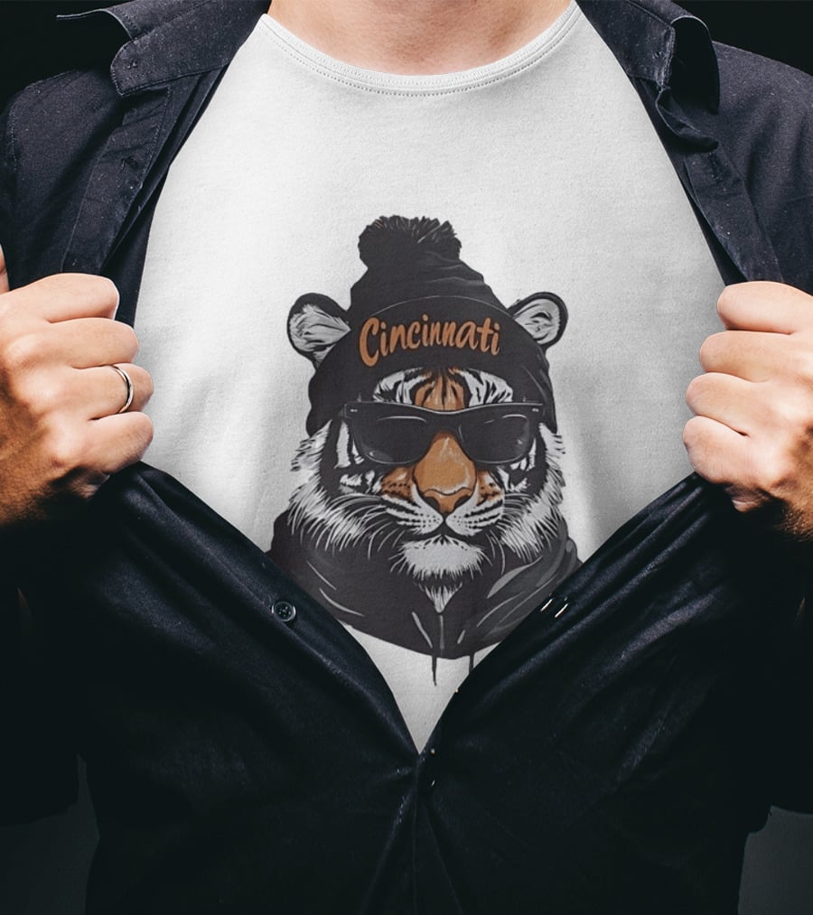 Cincinnati Tiger Beanie With Sunglasses T-Shirt