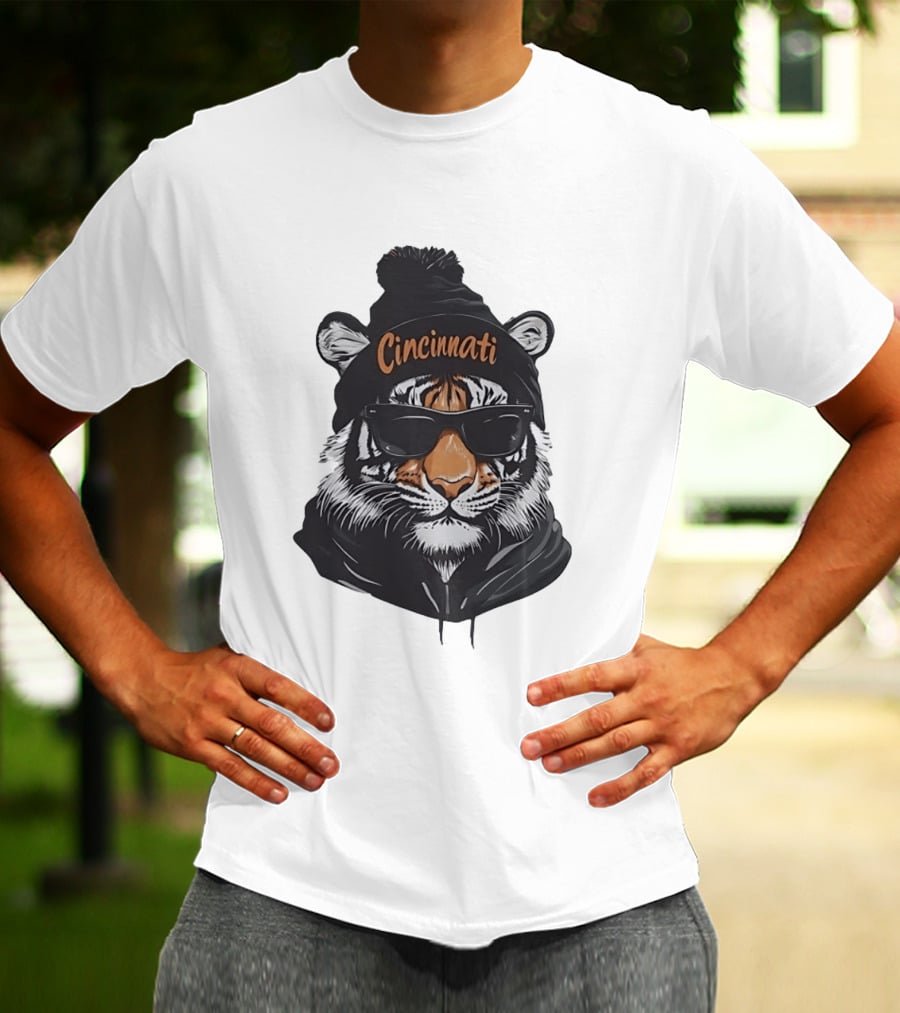 Cincinnati Tiger Beanie With Sunglasses T-Shirt