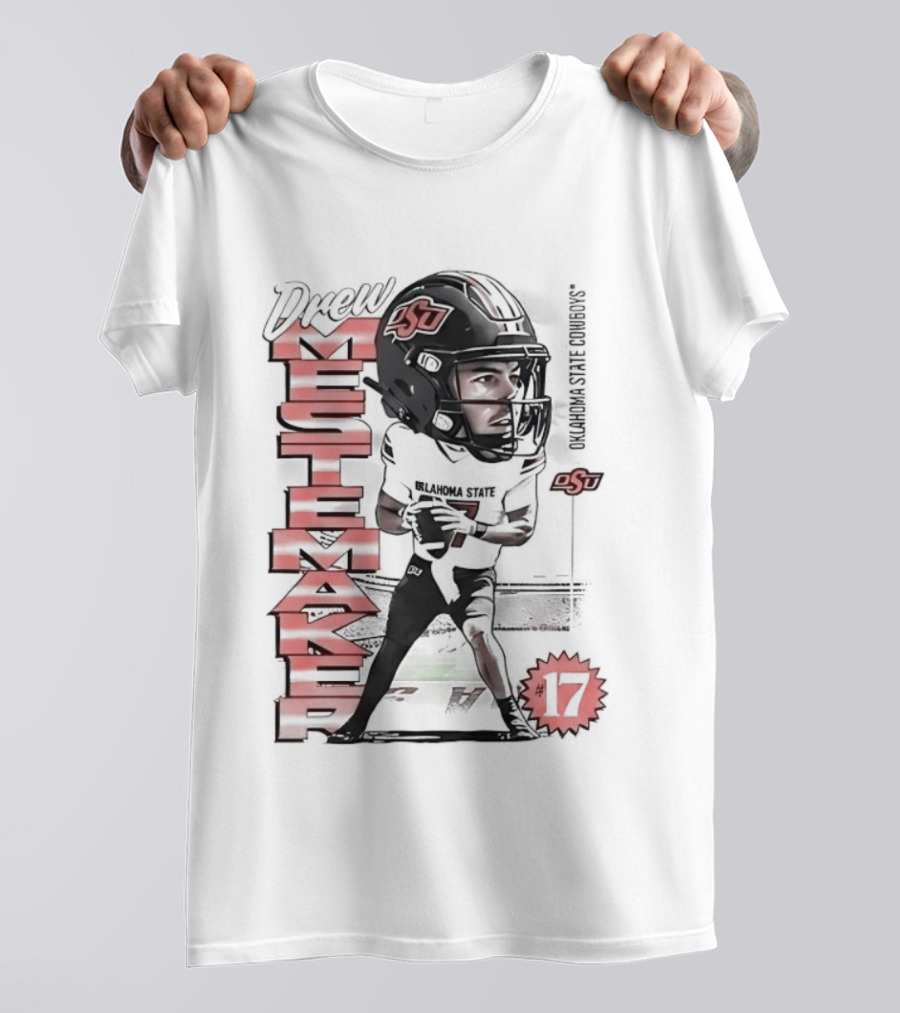 Drew Mestemaker 17 Oklahoma State Cowboys OSU Football T-Shirt
