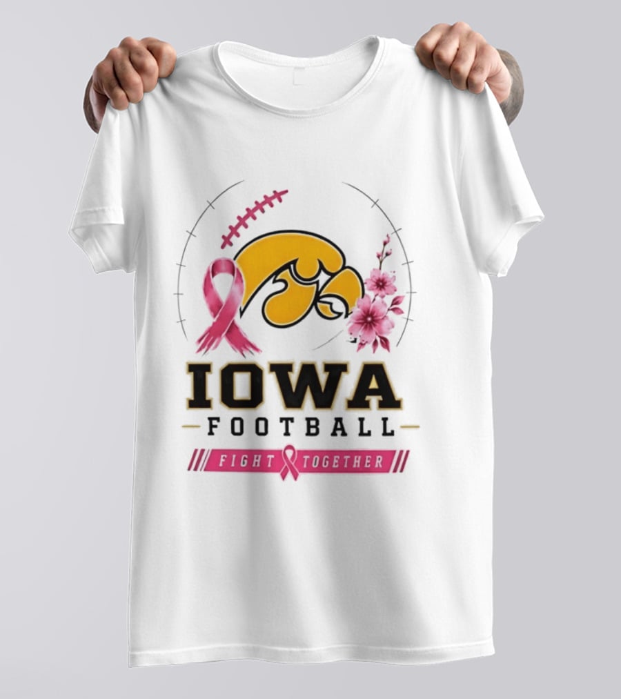 Iowa Hawkeyes Football Pink Ribbon Fight Together Breast Cancer Awareness T-Shirt