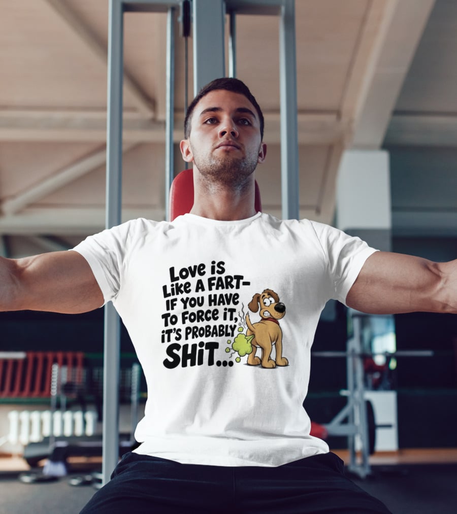 Love Is Like A Fart If You Have To Force It It's Probably Shit Dog Farting Humor T-Shirt