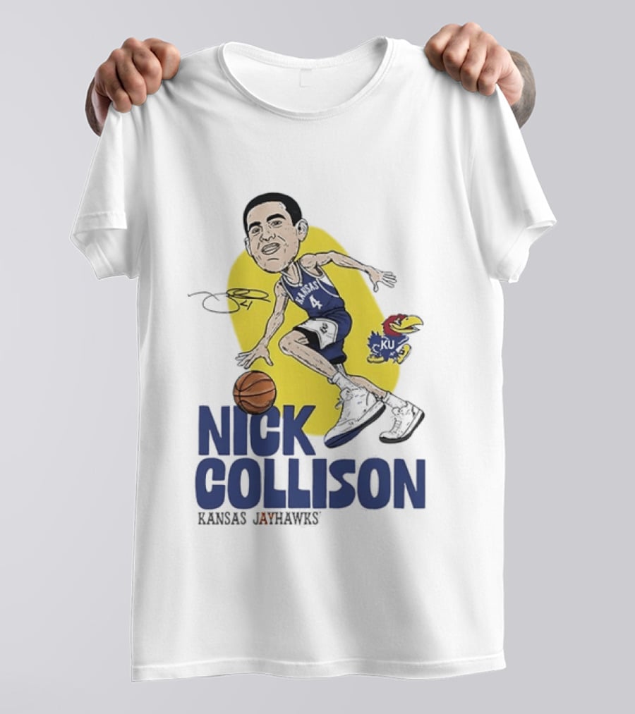 Nick Collison Kansas Jayhawks Basketball Caricature With Signature T-Shirt