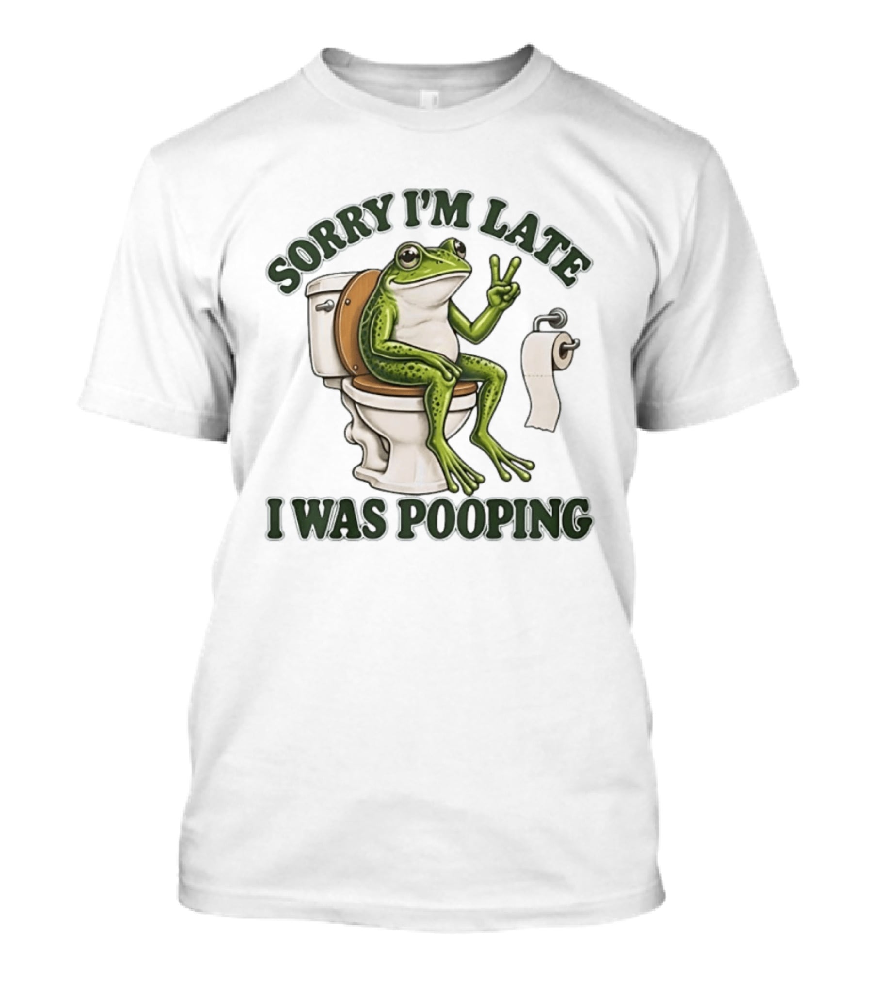 Sorry I'm Late I Was Pooping Frog On Toilet Peace Gesture T-Shirt