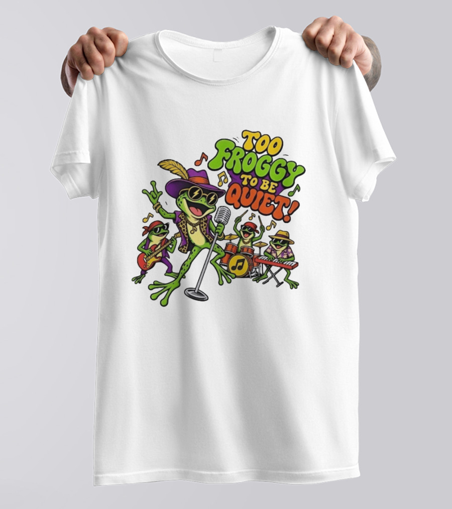 Too Froggy To Be Quiet Rock Band Frogs Group Playing Music T-Shirt