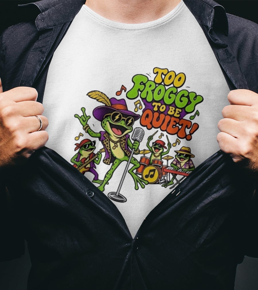 Too Froggy To Be Quiet Rock Band Frogs Group Playing Music T-Shirt