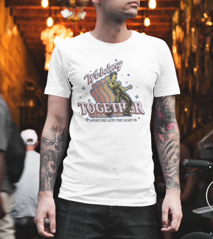 We Belong Together Aperture Lets The Light In Retro Style Dancing Figure With Stars T-Shirt