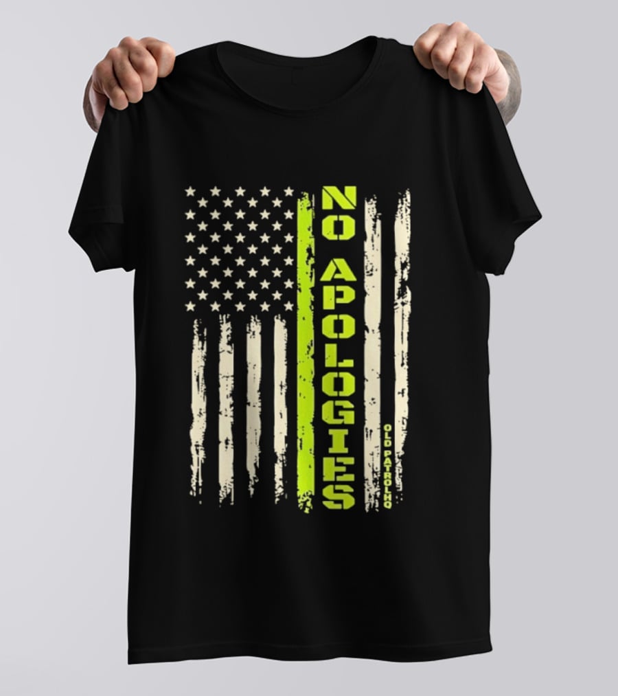 No Apologies Old PatrolHQ Distressed American Flag Vertical Stripes Stars T-Shirt