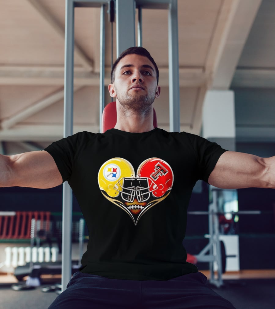 Pittsburgh Steelers Texas Tech Red Raiders Football Helmets Heart T-Shirt