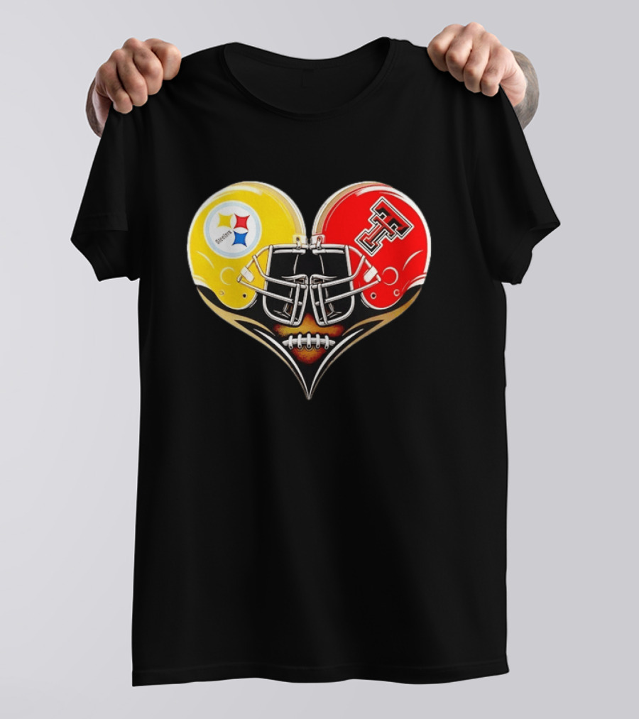Pittsburgh Steelers Texas Tech Red Raiders Football Helmets Heart T-Shirt