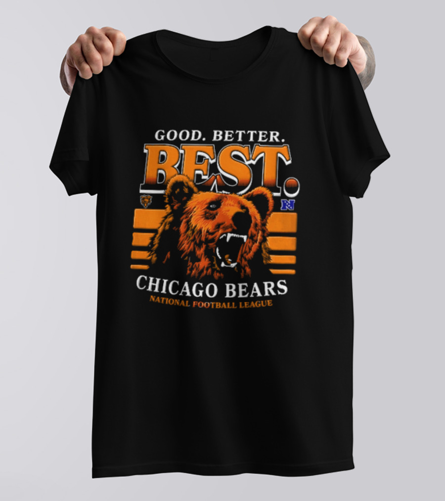 Chicago Bears Good Better Best Roaring Bear Head National Football League Orange Stripes T-Shirt